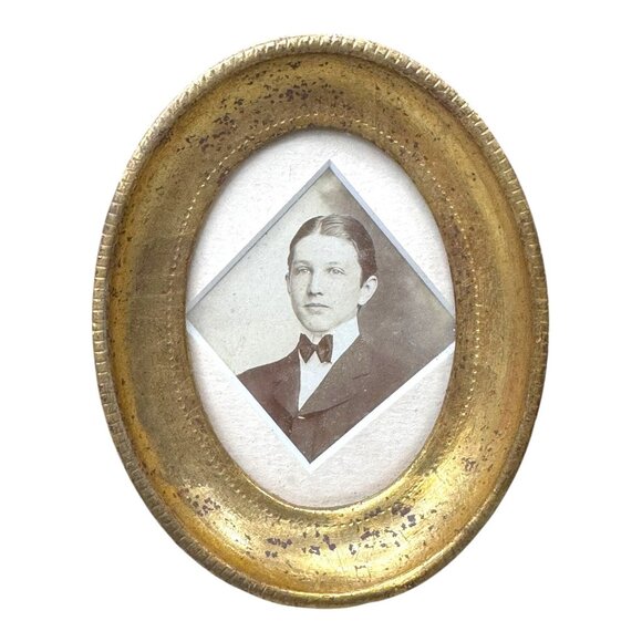 Antique Mini Oval Vintage Portrait Frame Young Man Handwritten Provinance Estate - Picture 1 of 5